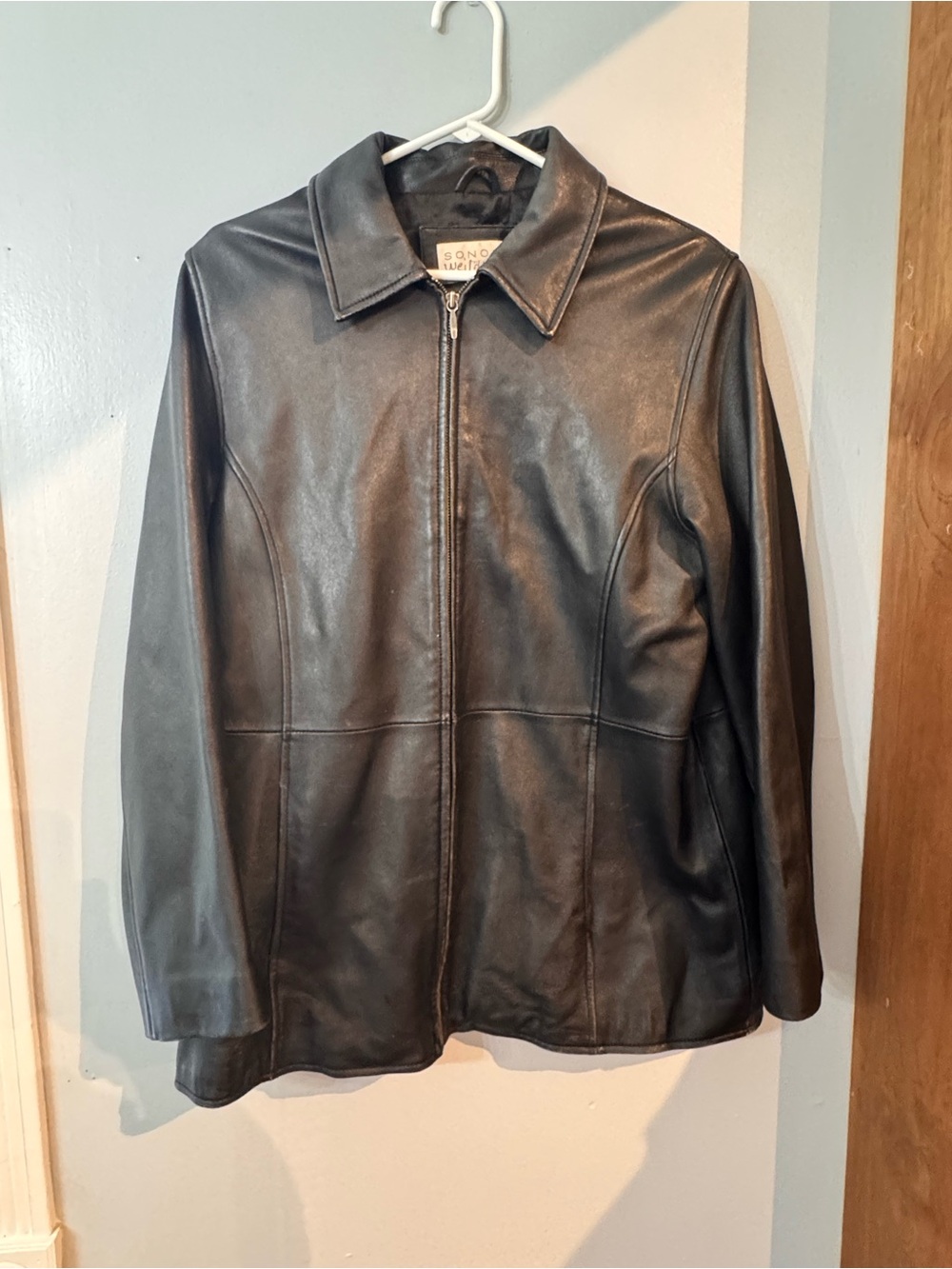 Sonoma Y2K Black Lambskin Leather Zip Jacket Women’s L Genuine Leather